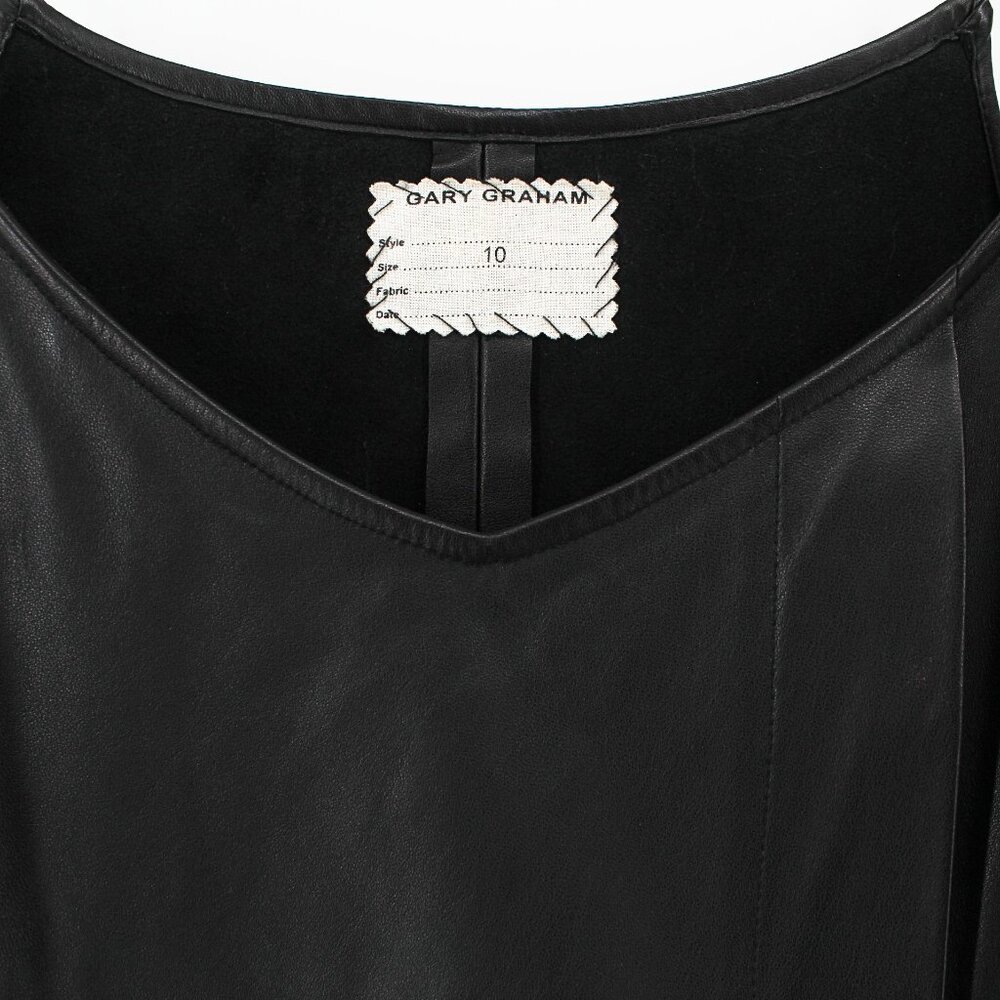 Gary Graham Black Leather Fur Side Slit Tunic Dress Sleeveless Avant Garde SZ 10 - Picture 12 of 16